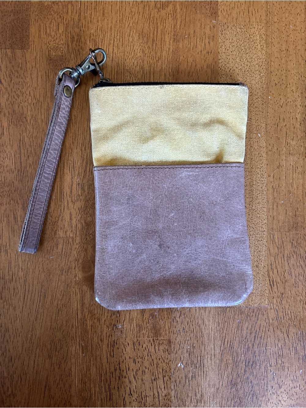 Cute Wristlet Pouch in Brown and Soft Mustard